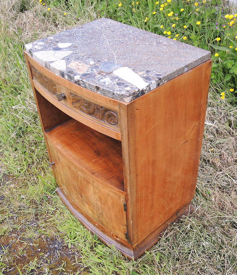 Art deco bedside table wood & marble