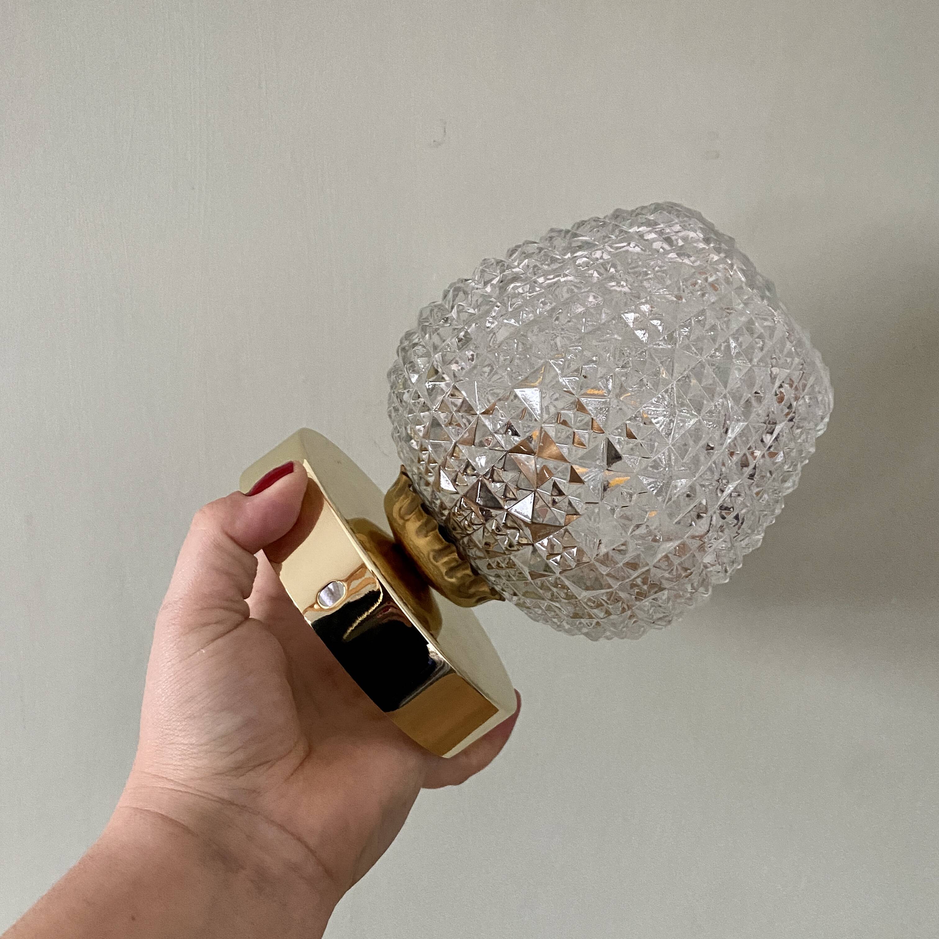 Vintage glass globe wall or ceiling light with diamond point.