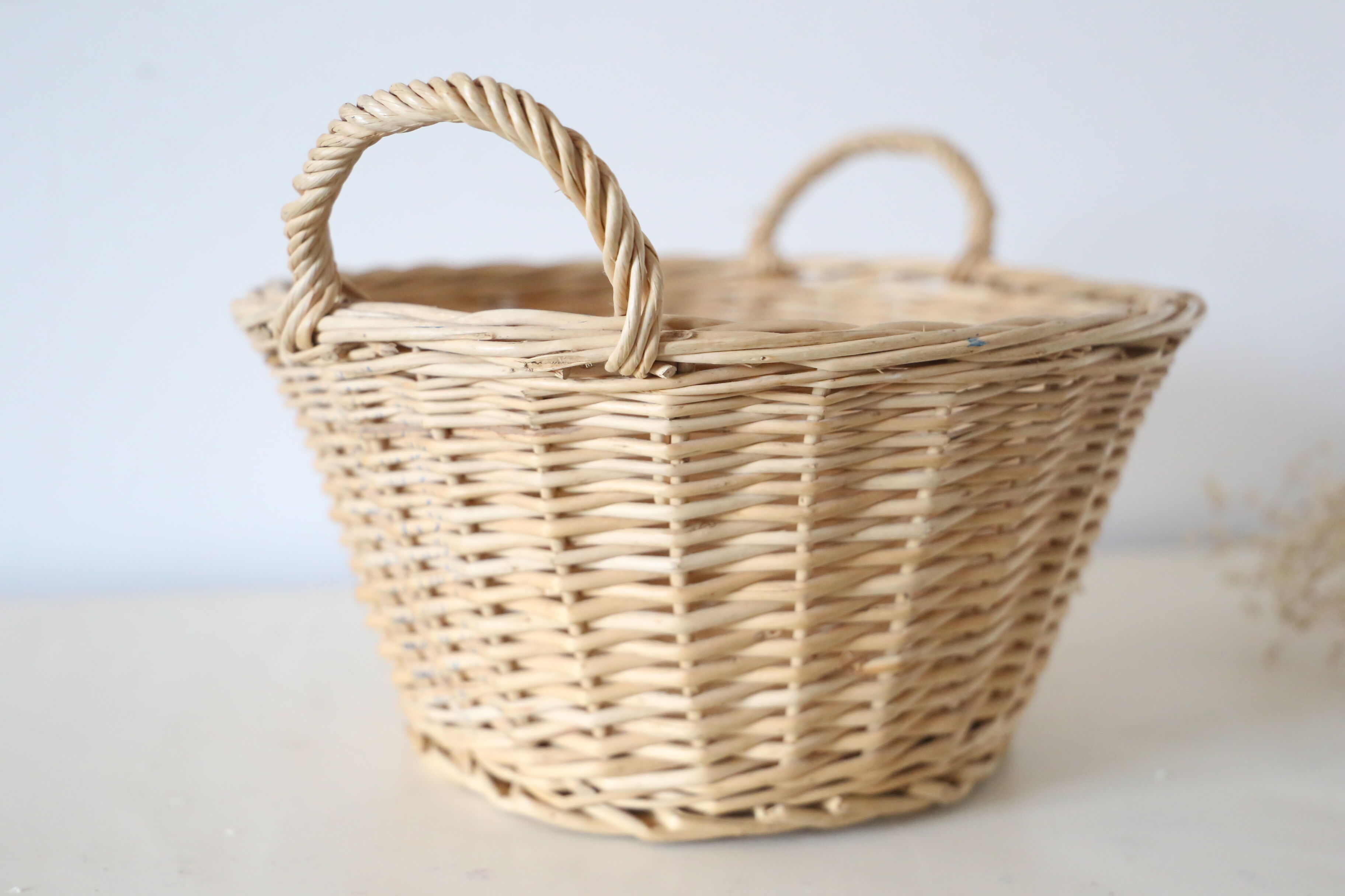 Wicker basket with two handles, vintage, french