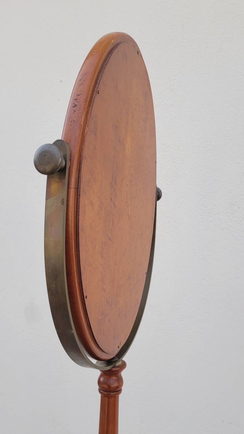 Tripod base psyché barber mirror in cherry wood with a system