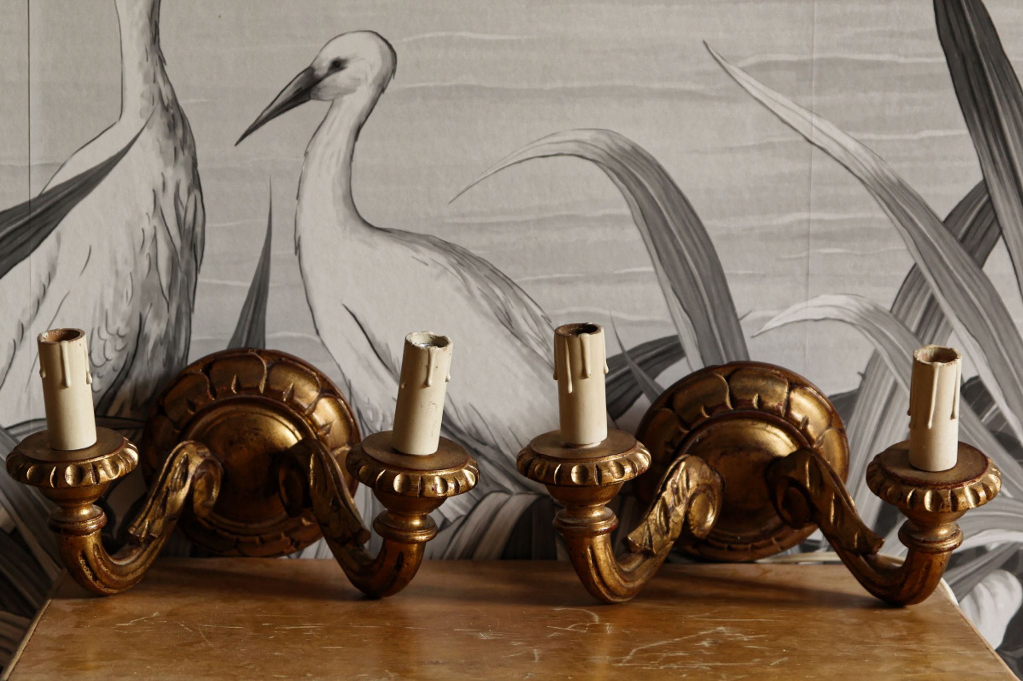 Pair of gilded wood sconces