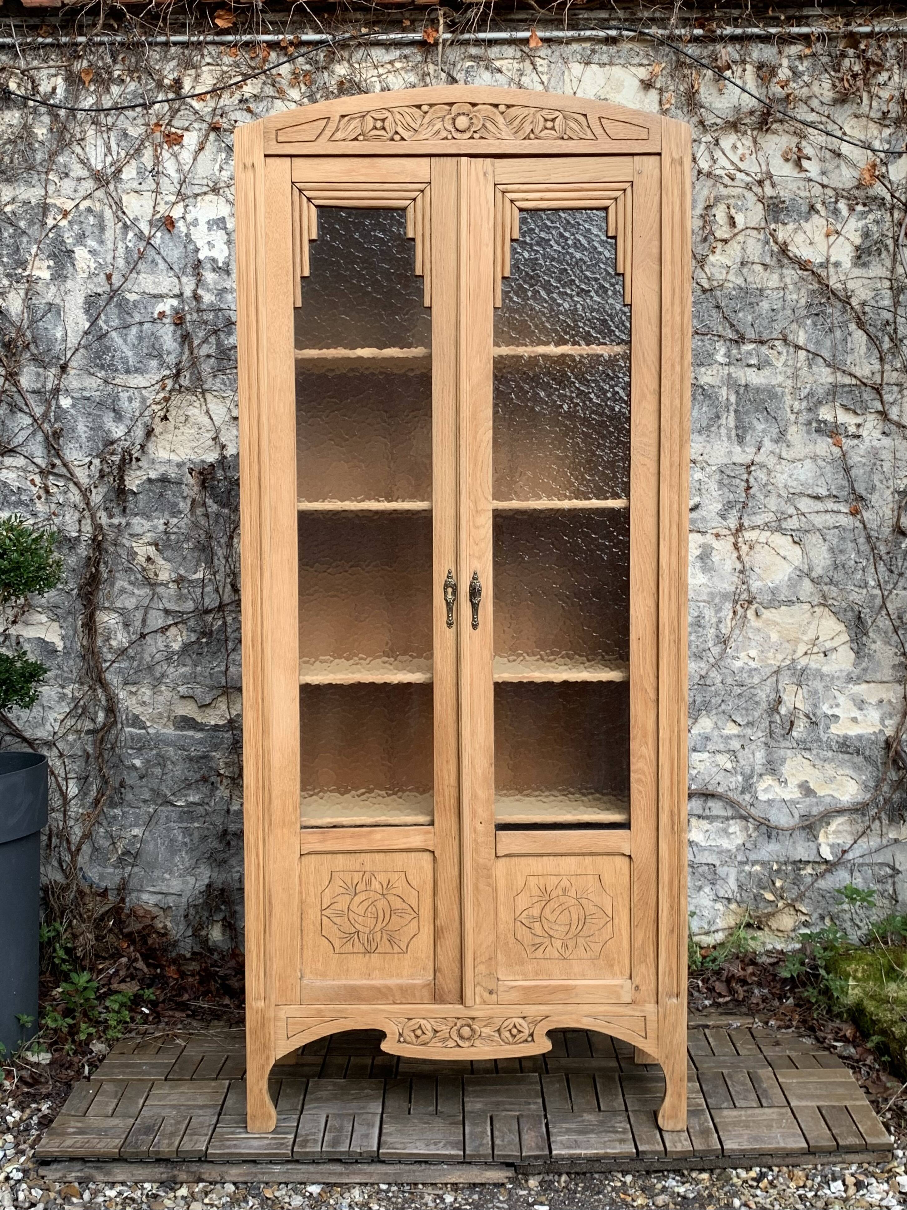 Parisian glass cabinet art deco raw wood 1930