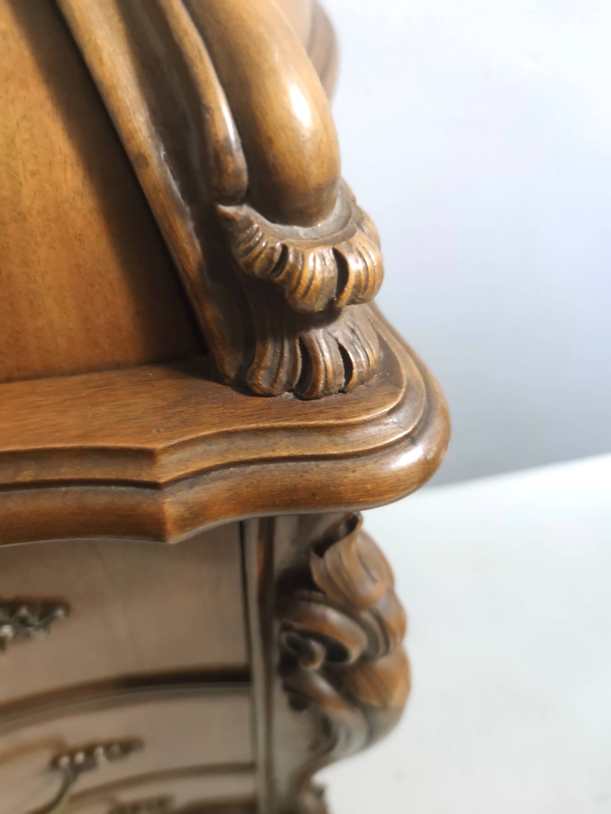 Vintage Baroque Solid Walnut Dresser with Inlaid Designs, Italy