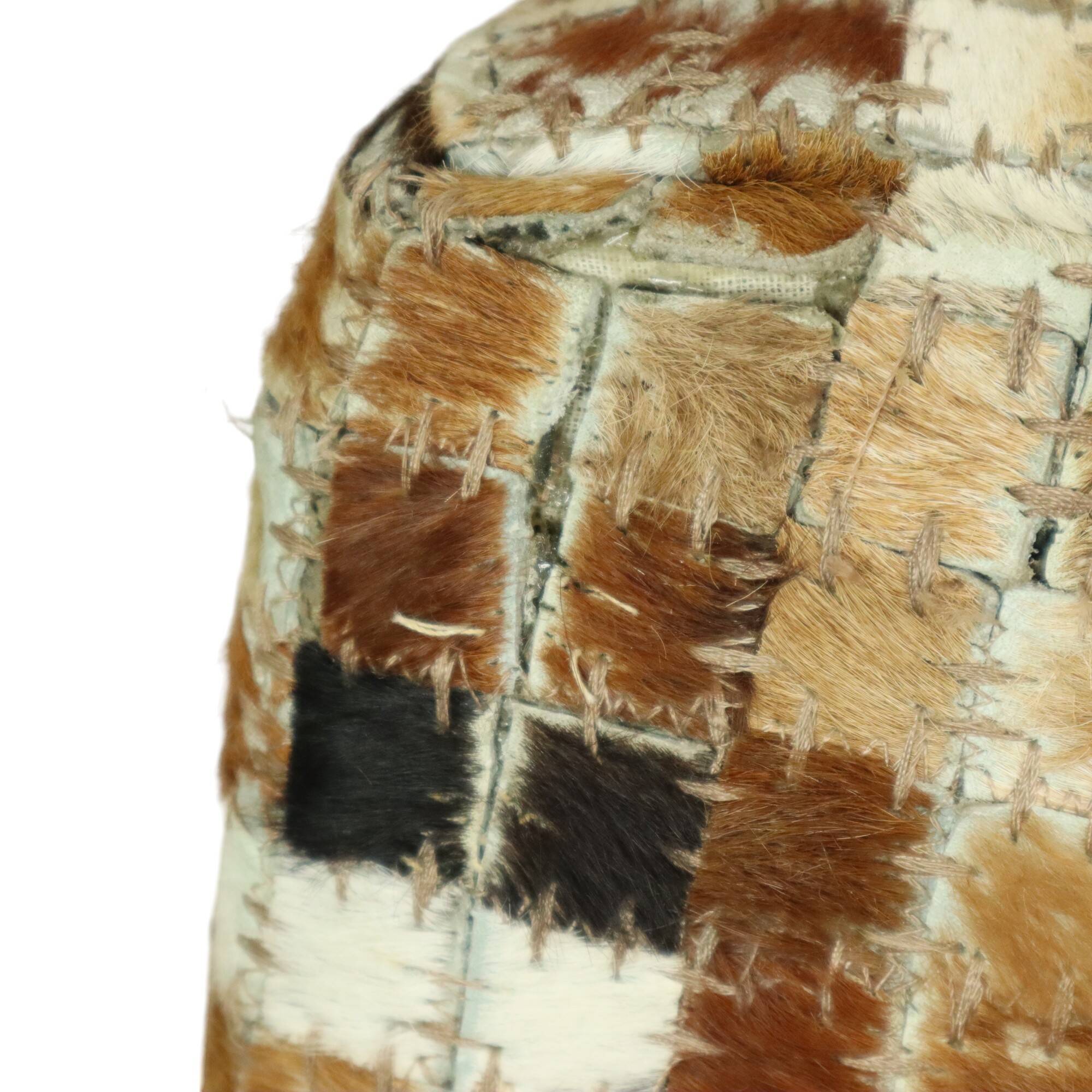 Vintage Square Pouf Goat Leather Patchwork Mosaic Pattern