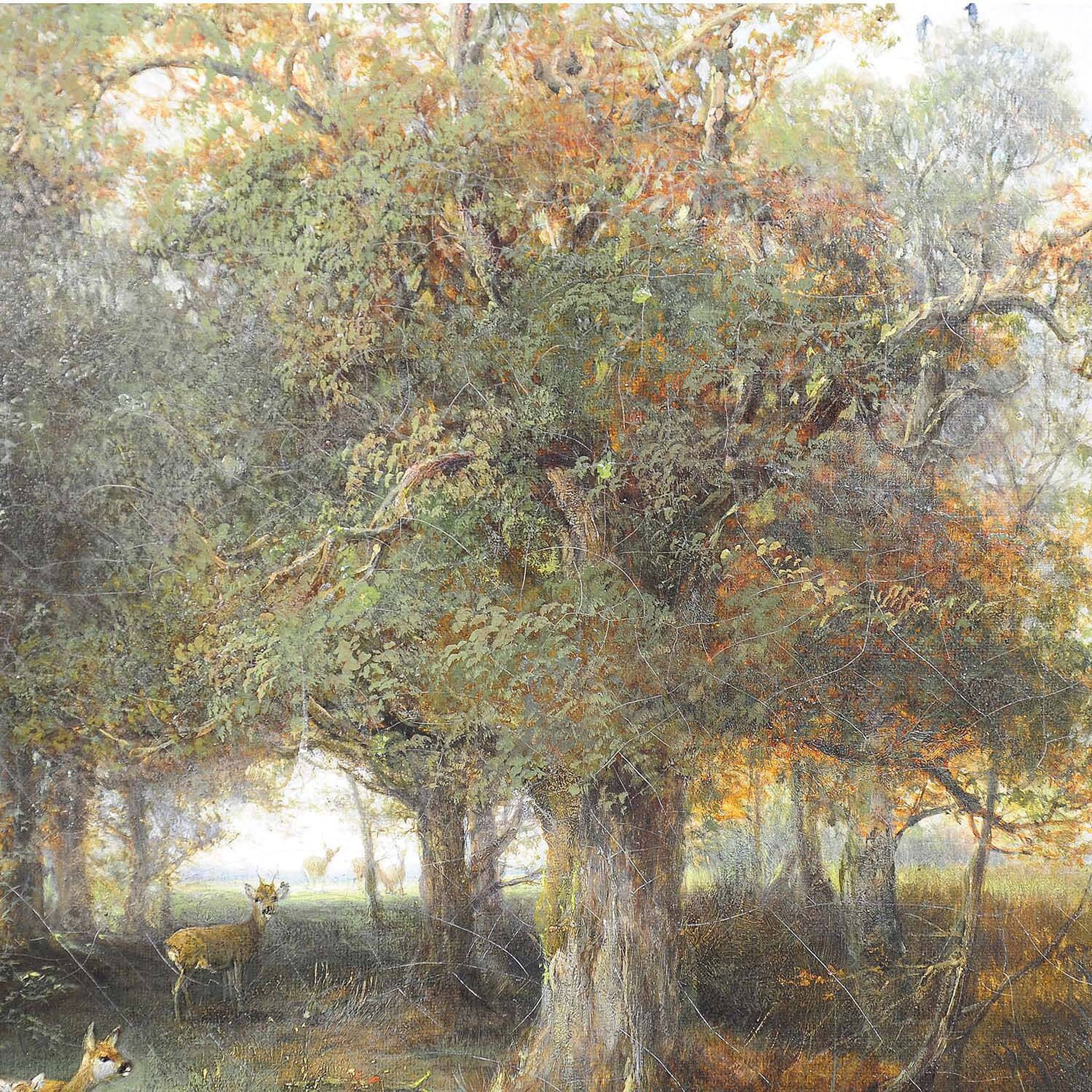 Ludwig Sellmayr - Stag with doe and fawn in the forest around 1880