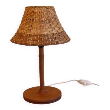 Lampe danoise en teck et rotin tréssé 1960