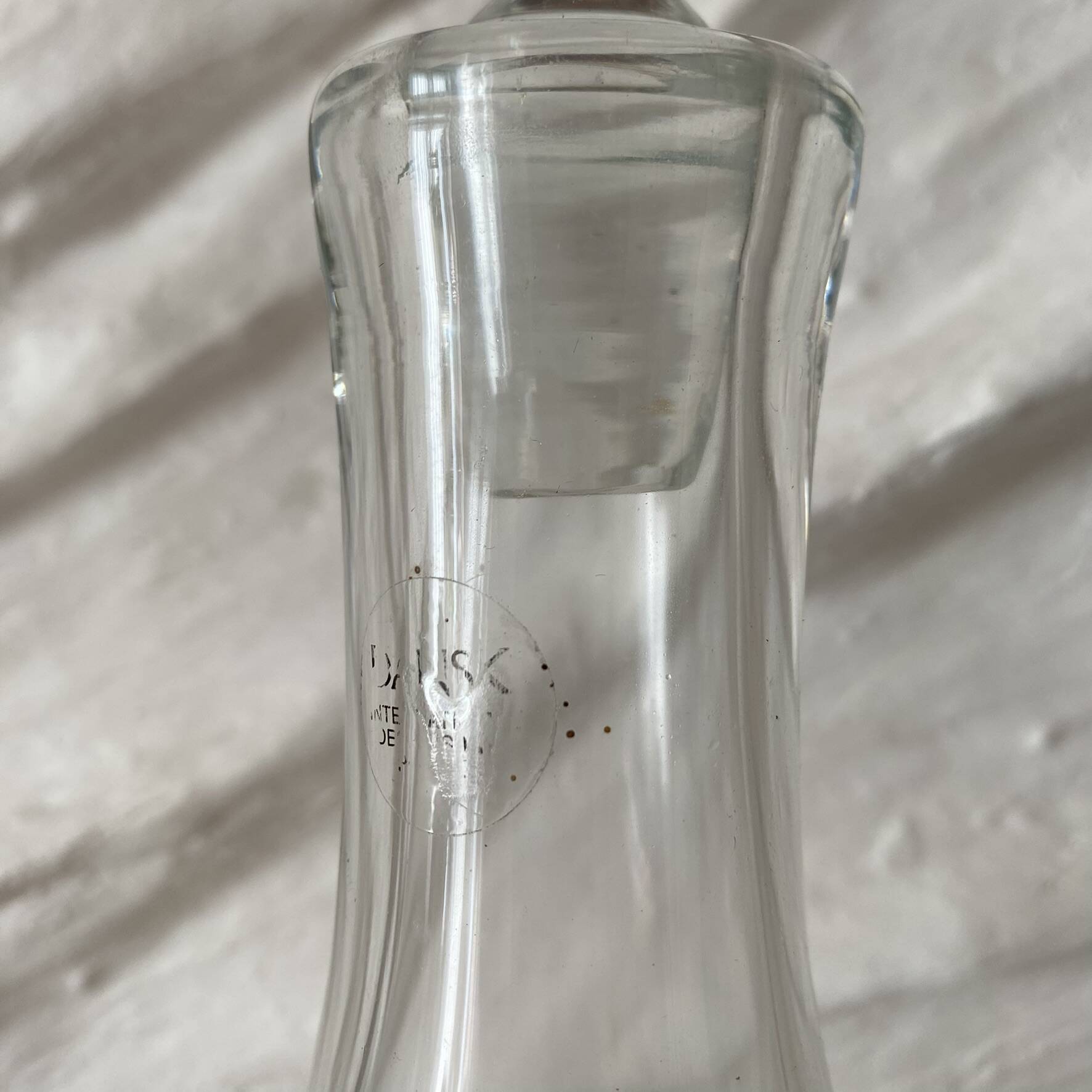 Large Dansk glass carafe, vintage Scandinavian design, ball stopper.