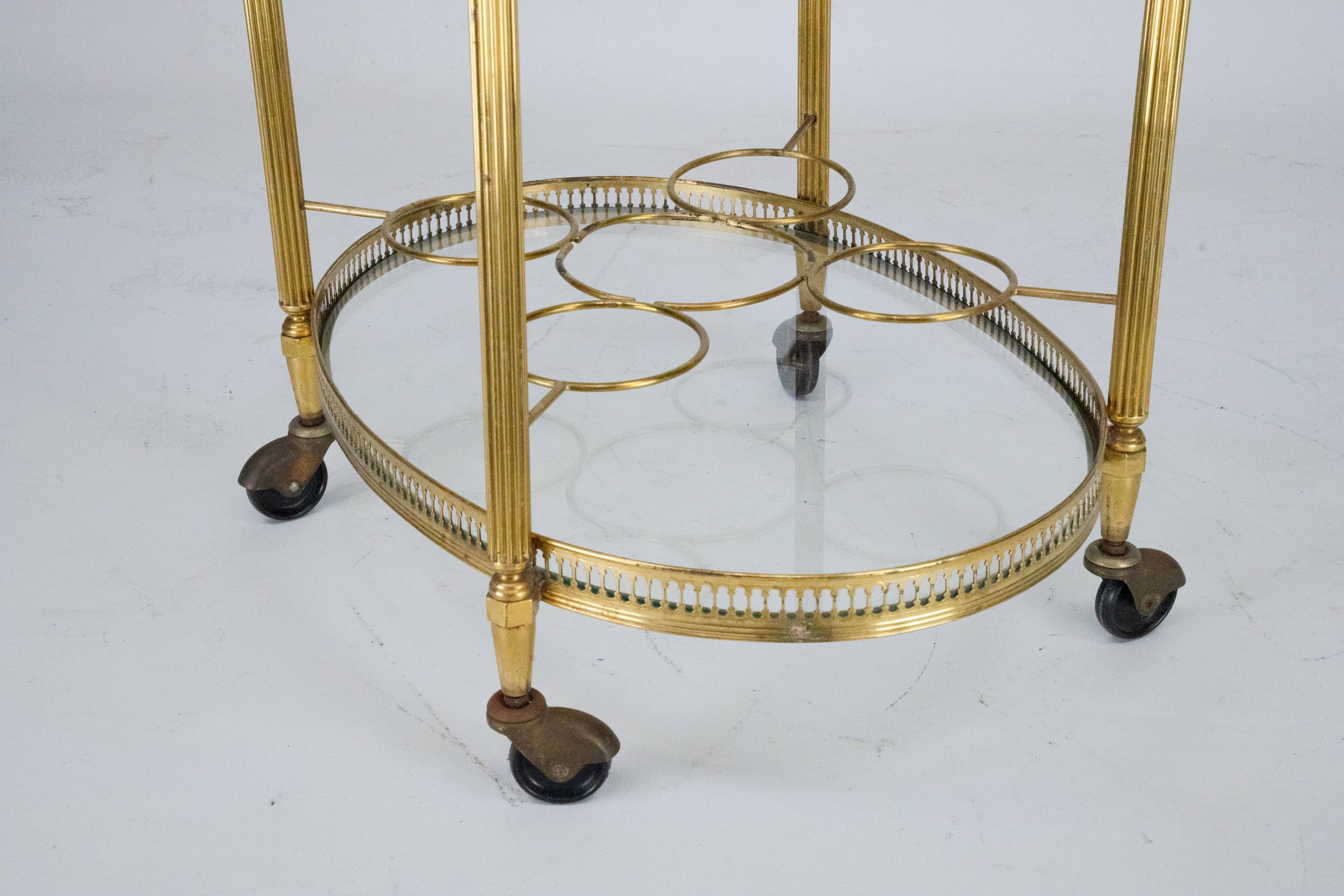 Small Mid-Century Italian Brass Bar Cart with Removable Tray, 1950s