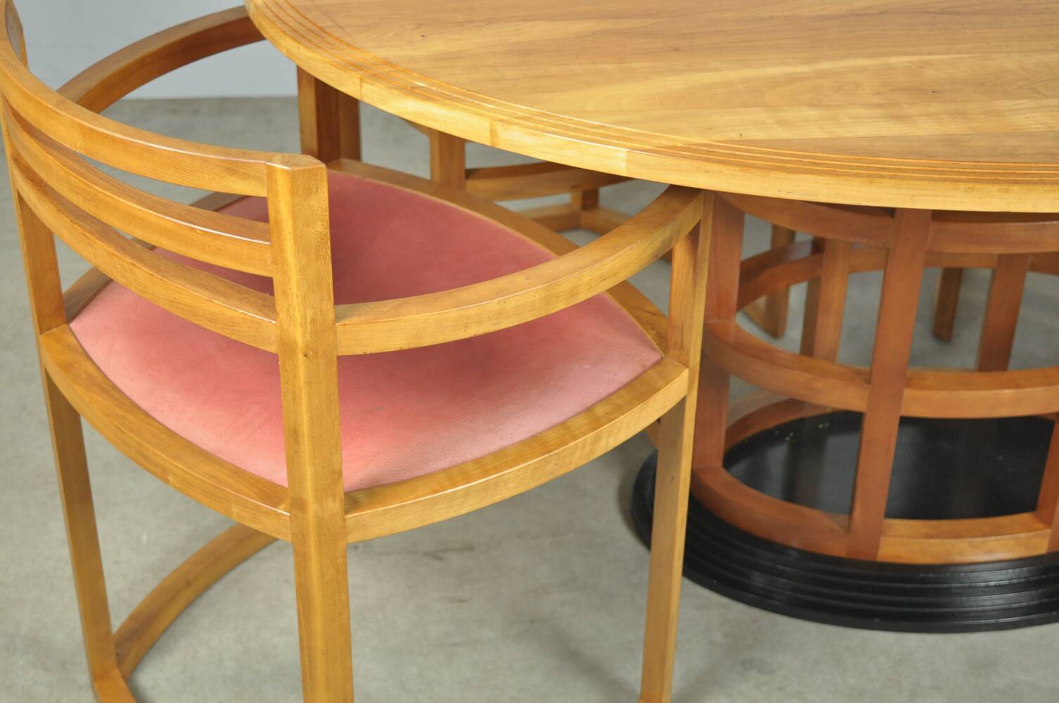 Exceptional fruitwood dining table set in art deco style, 1980s