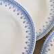 6 vintage ivory ironstone deep plates - Blue pattern