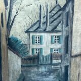 Painting without frame Oil on canvas Signed JP Salaun 65 village alley