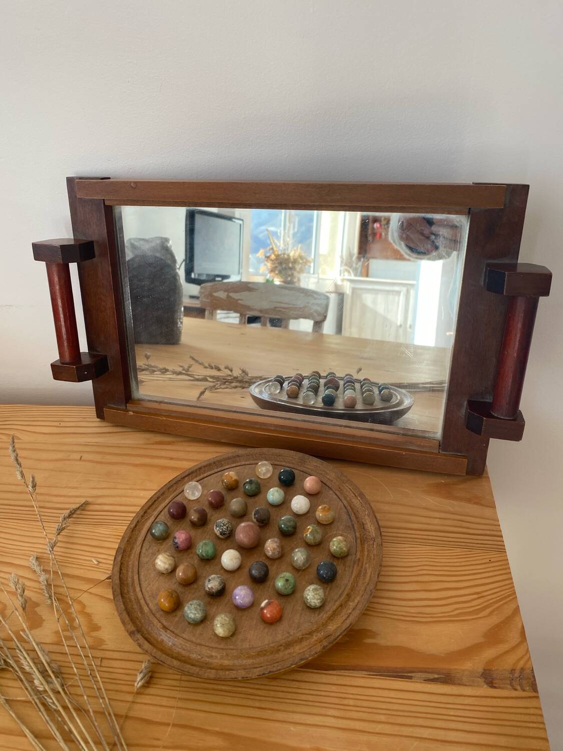 Art Deco wooden and mirror plateau