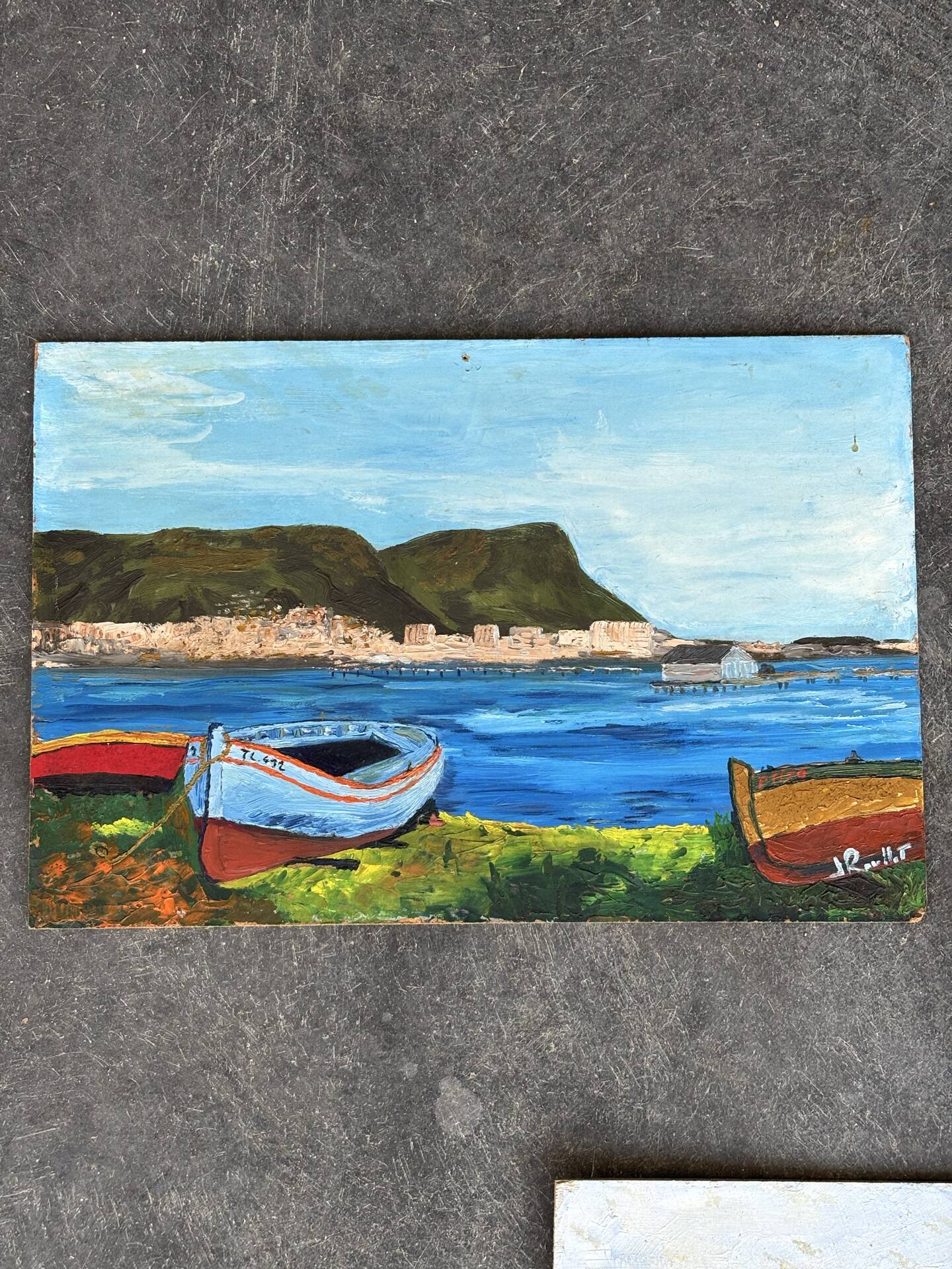 Suite de 3 huiles sur panneaux - paysages marins