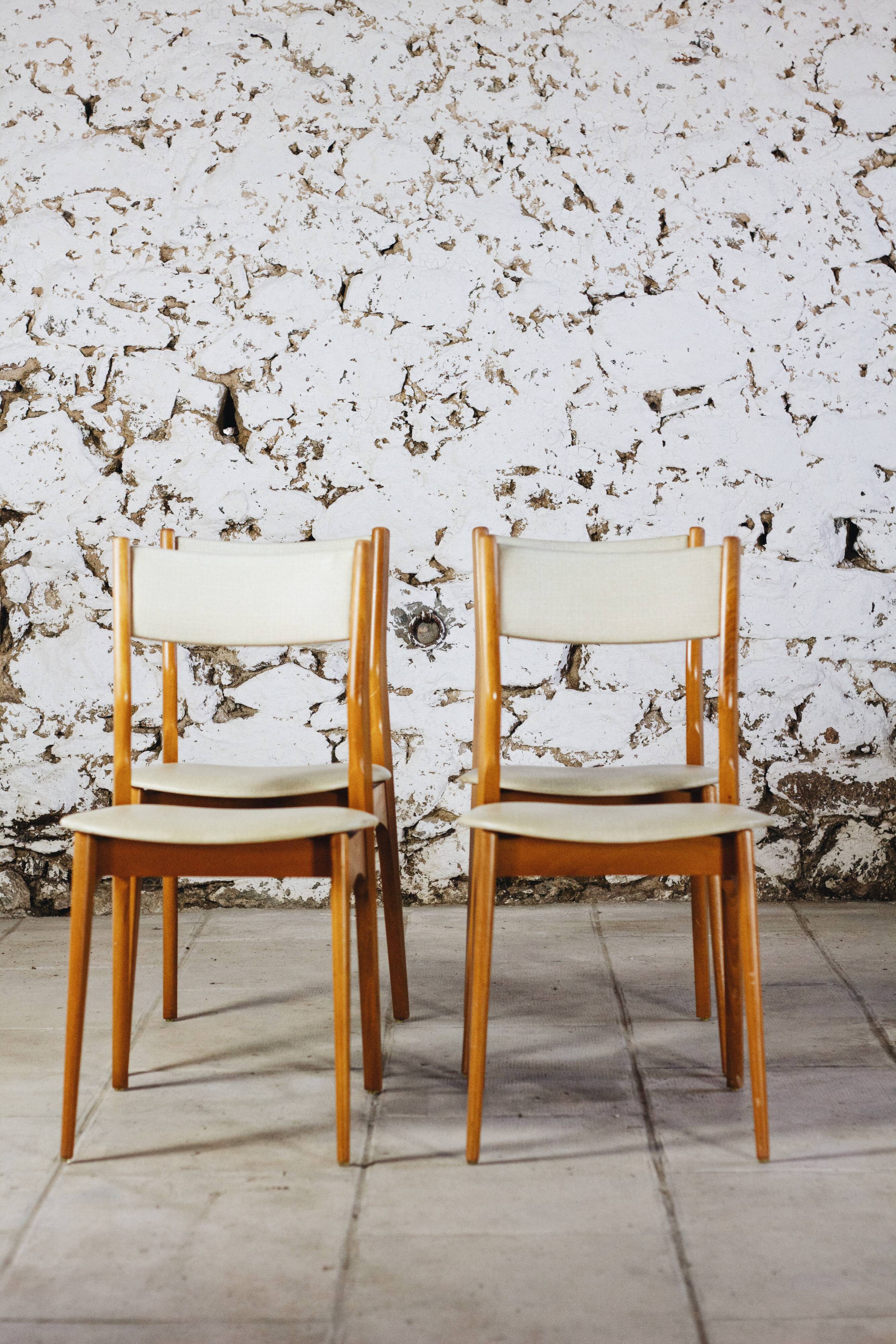 4 Danish chairs in beech wood and skai, 1960