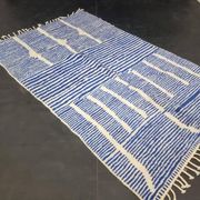 Handwoven Berber rug in blue and white, size 150x250 cm.