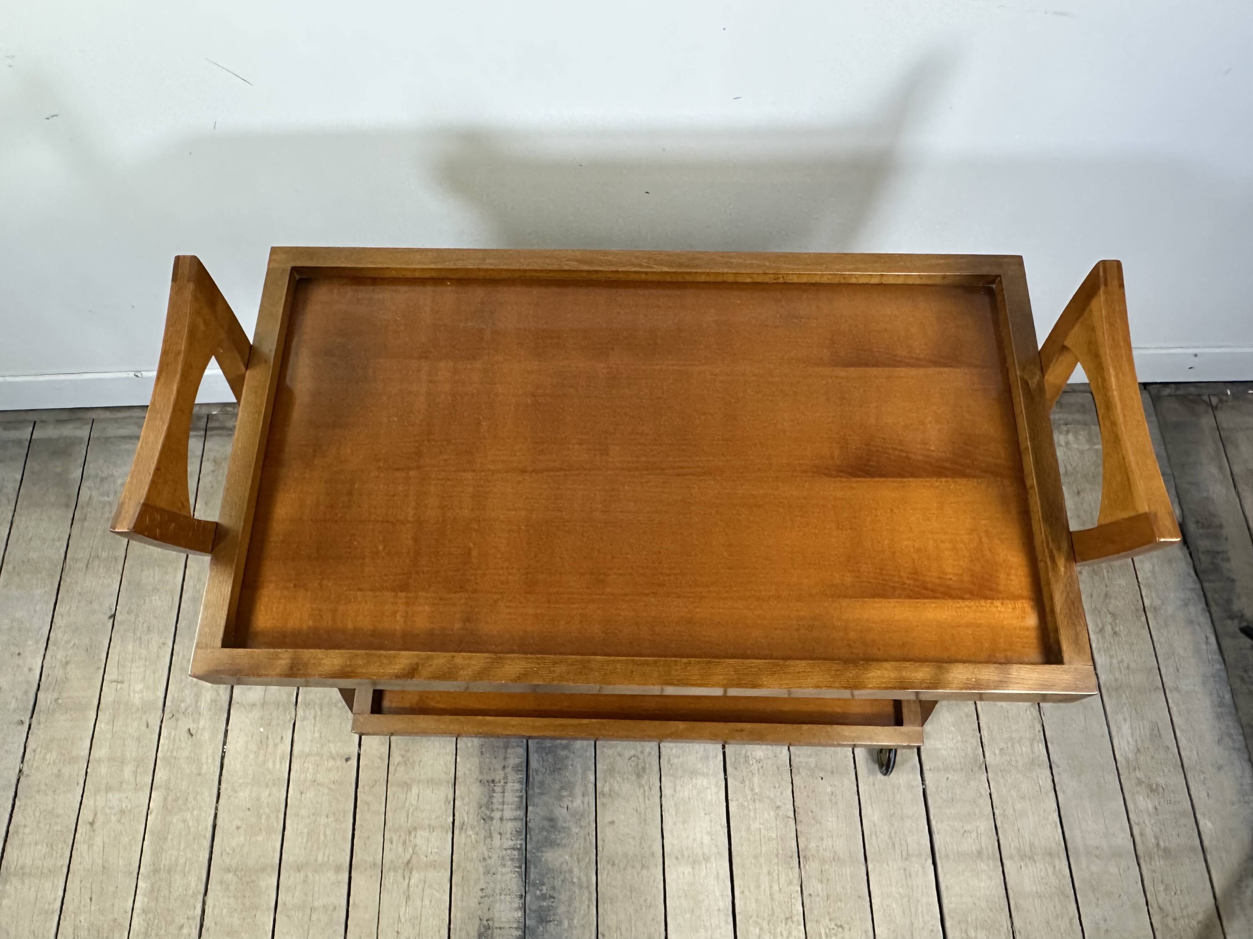 Vintage Cherry Wood Rolling Trolley from the 1970s