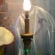 Pique candle lamp lamp in polychrome wood early 20th