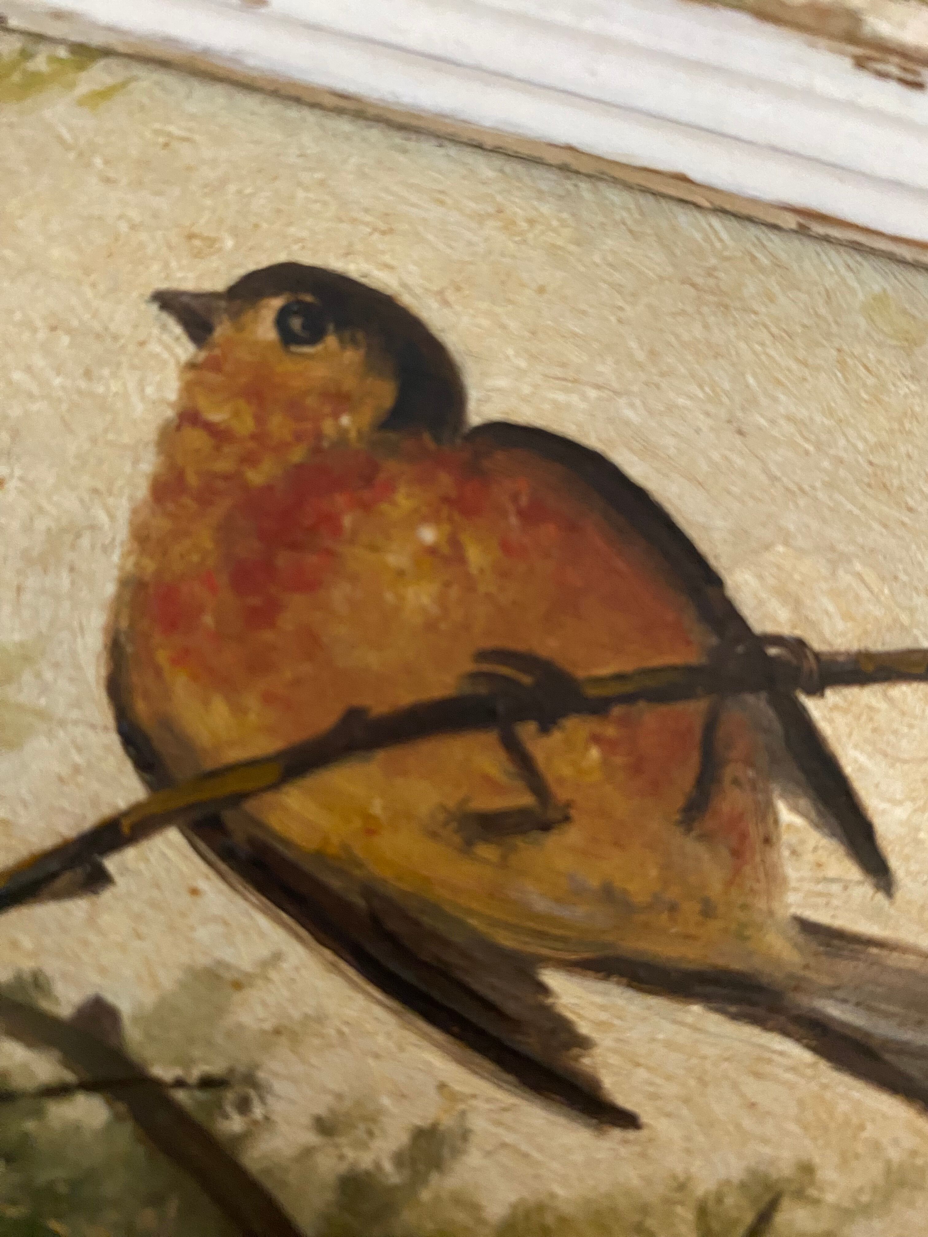 Vintage frame bird painting on a branch