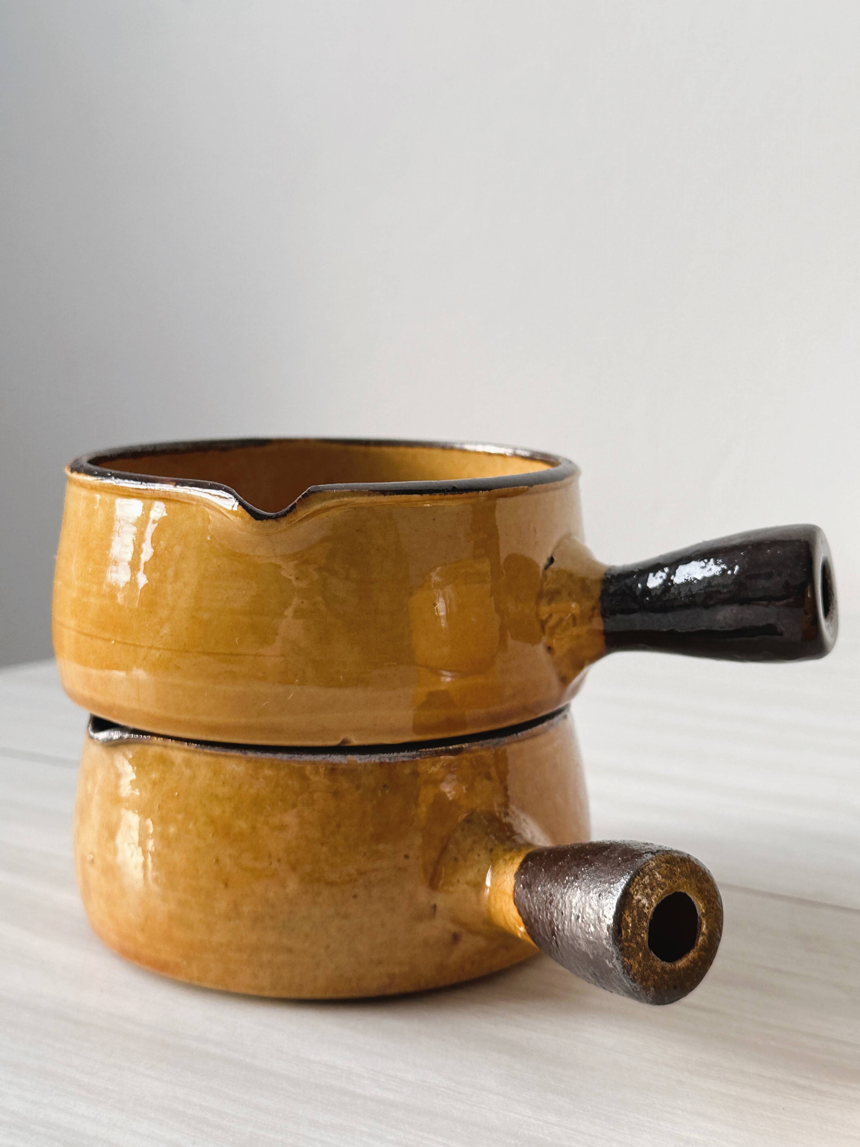 Caquelons - pans in yellow glazed stoneware from Vallauris