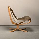Sigurd Ressell Falcon Chair with Ottoman in brown leather for Vatne Møbler