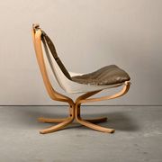 Sigurd Ressell Falcon Chair with Ottoman in brown leather for Vatne Møbler