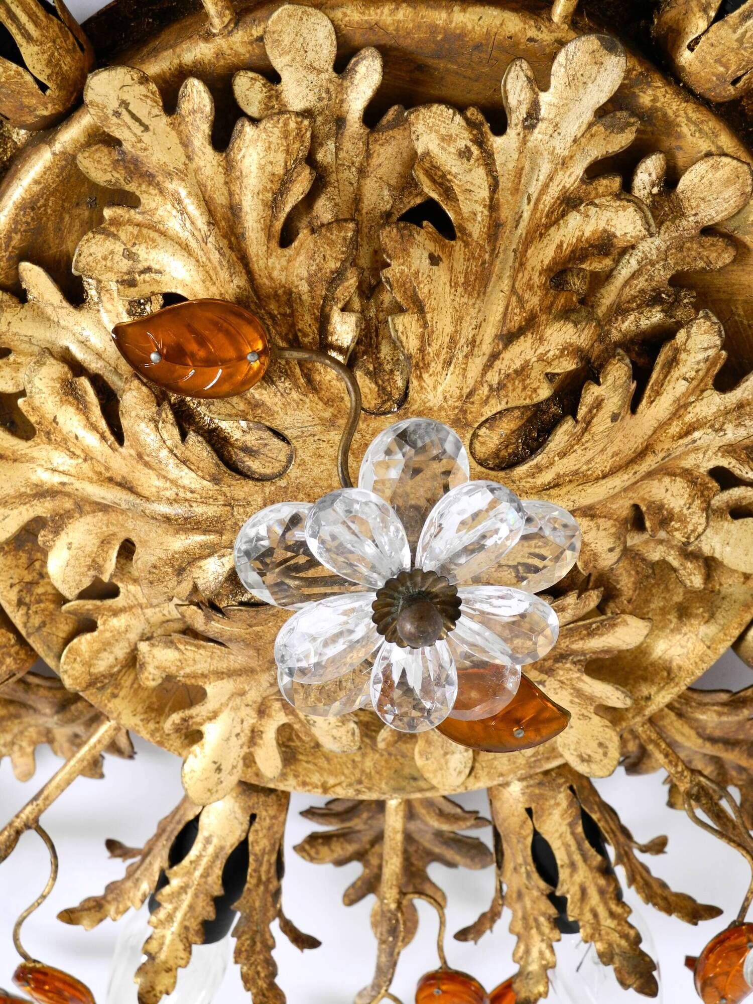 Large gilt Italian ceiling lamp from the 1960s by Banci Firenze with 9 sock