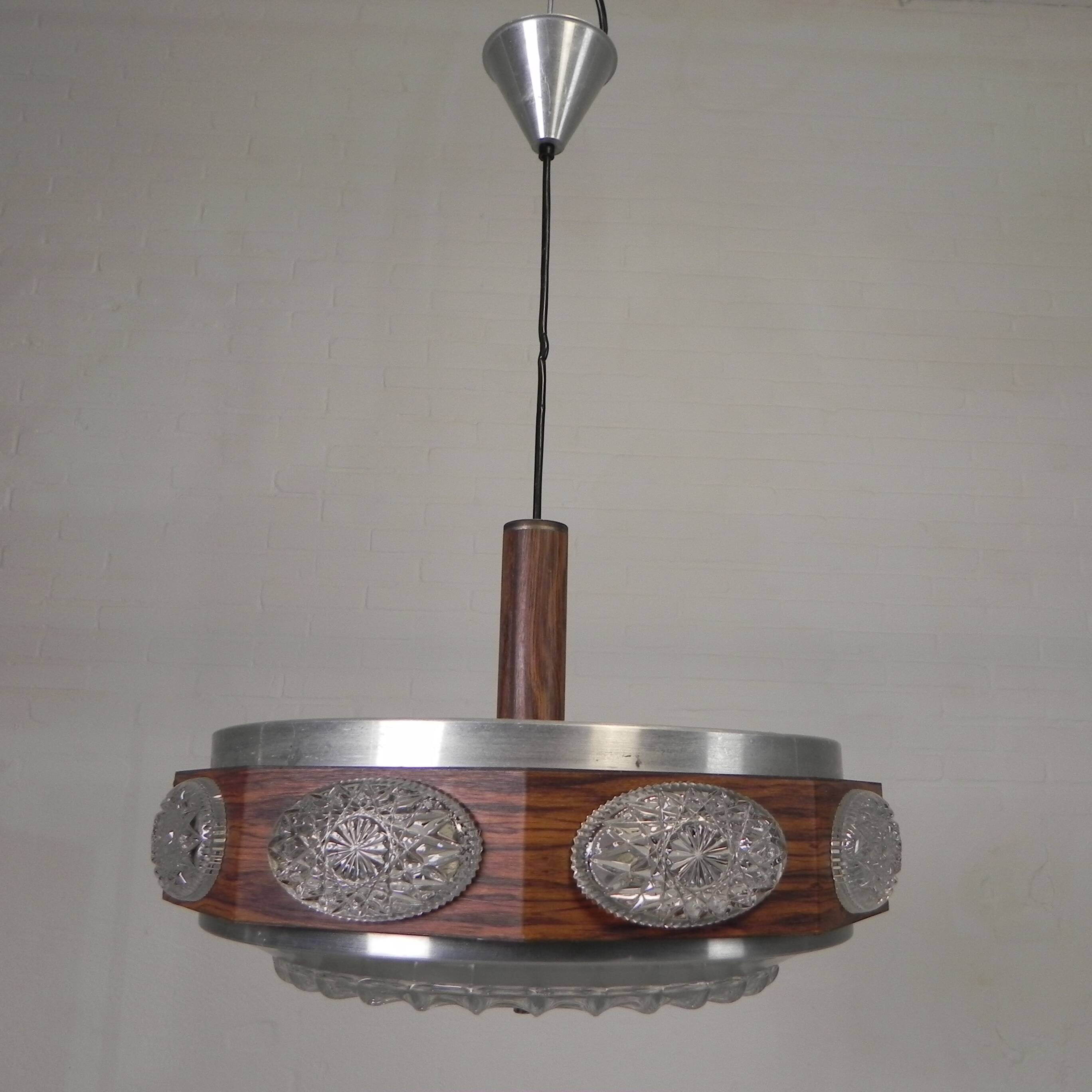 Vintage Lakro pendant light with 9 oval glass panels and 1 round glass panel, 1970s