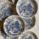 7 flat plates in earthenware by gien ludlow blue hunting decor year 70