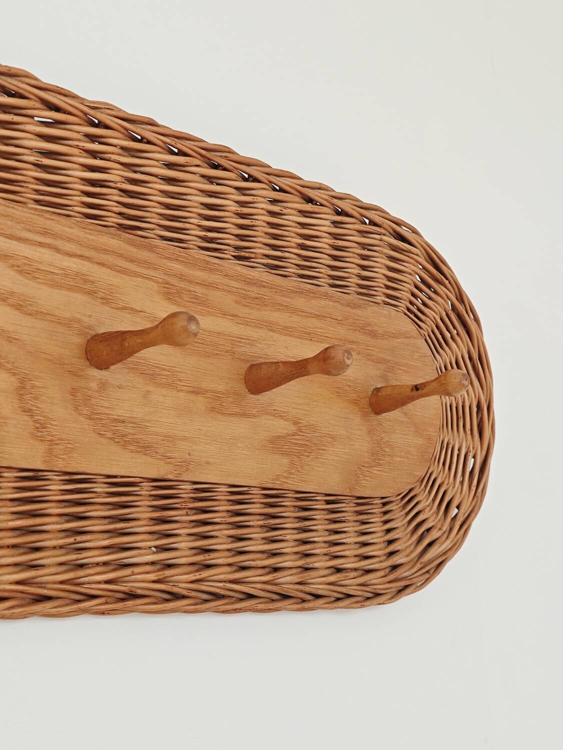 Rattan and wood wall coat rack by ULUV, former Czechoslovakia 1960