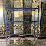 Shelf in chromed metal and smoked glass 1970