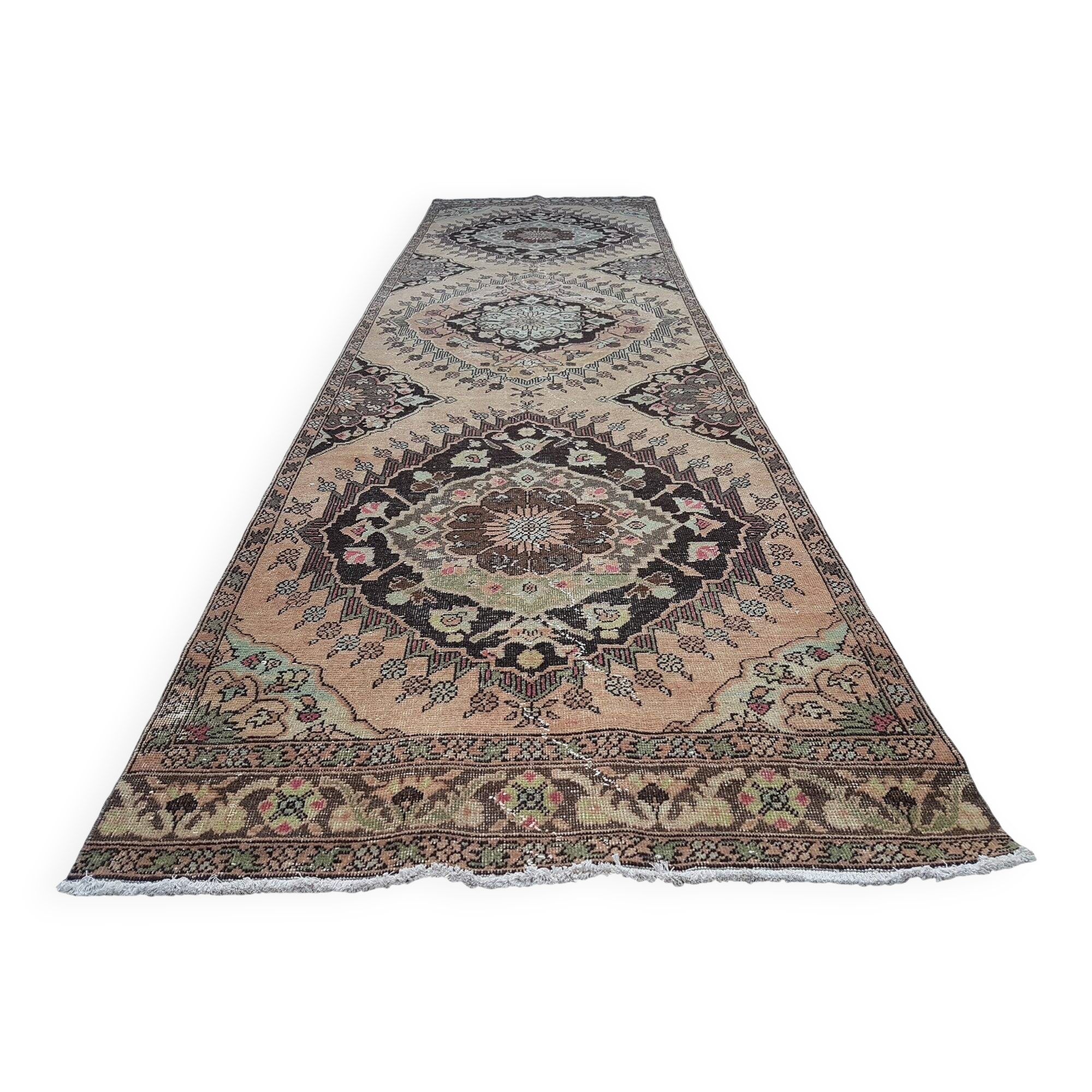 Vintage Turkish hallway rug 107x384 cm
