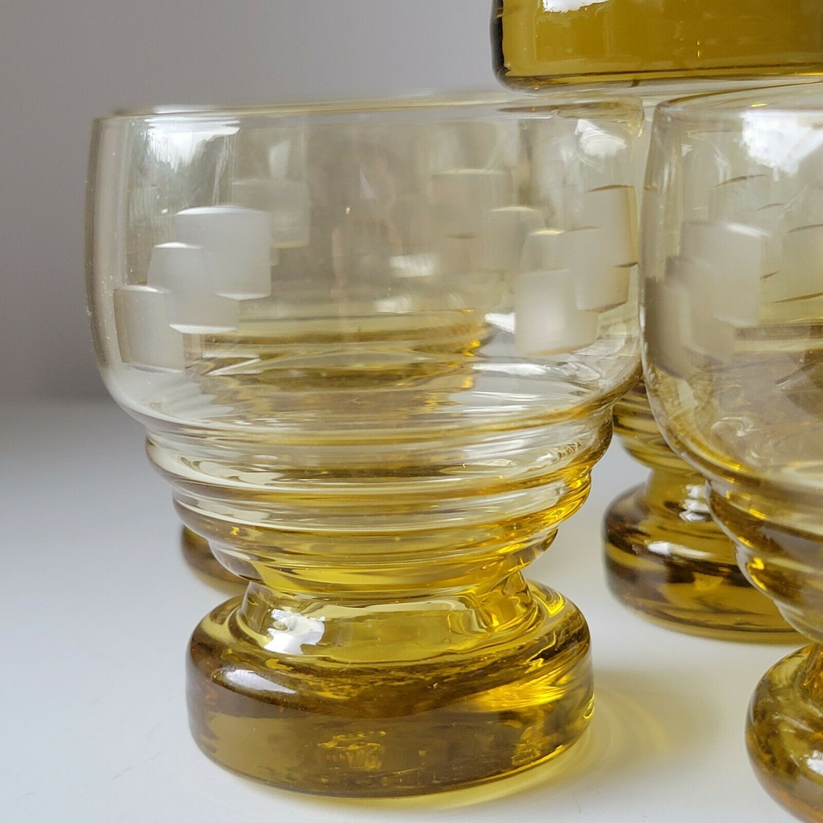 6 old art deco yellow cut glass liqueur glasses