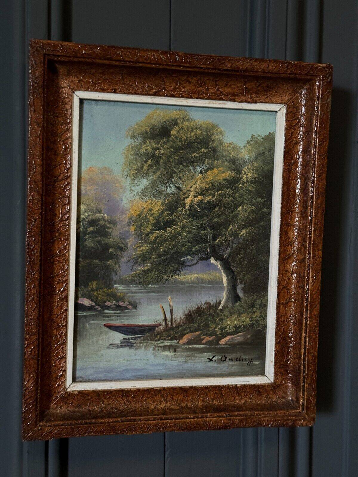 Oil on panel riverside landscape by J. Audry 20th century