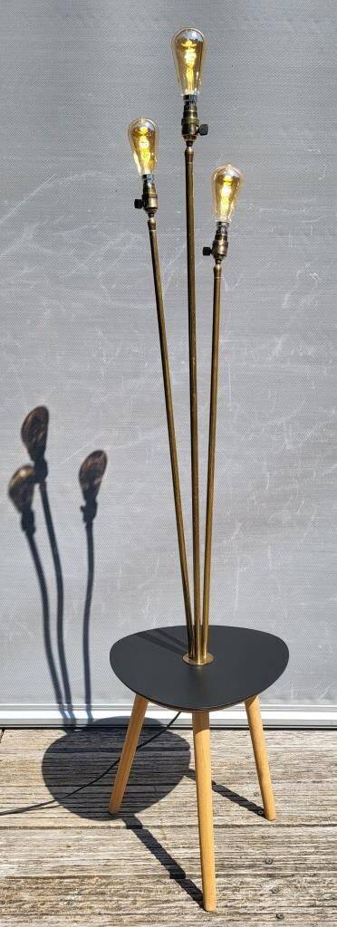 Three-light painter's table lamp in brass from the 1950s.