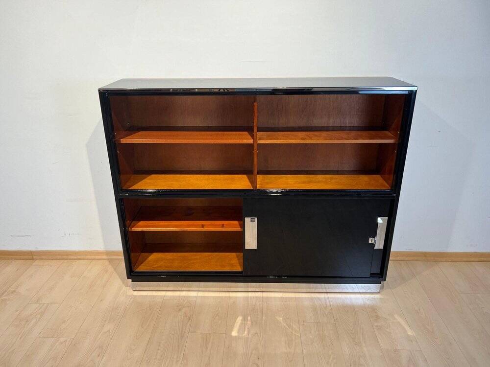 Vintage Bauhaus Office Cabinet in Black Lacquer and Mahogany, 1930
