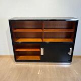 Vintage Bauhaus Office Cabinet in Black Lacquer and Mahogany, 1930