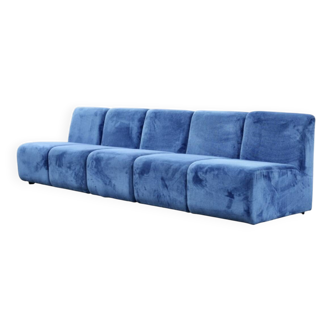 Modular sofa with 5 blue velvet armchairs, circa 1980
