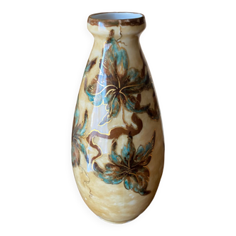 Vase Camille Tharaud Porcelaine Limoges - Décor de feuilles de vigne Hauteur 29 cm