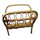 Vintage bamboo and rattan magazine rack from the 70s