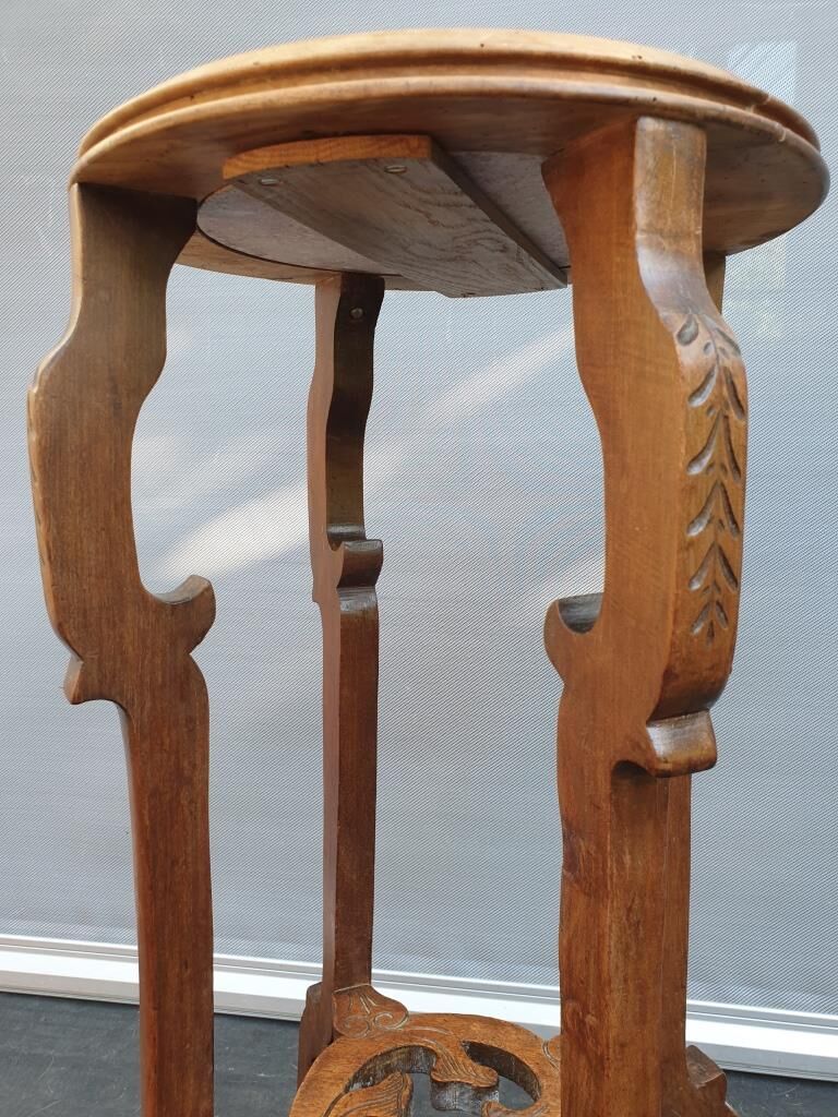 Sellette guéridon noyer art nouveau 1900 marbre rose