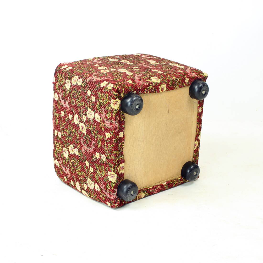 Petit tabouret vintage en tissu, Tchécoslovaquie 1960