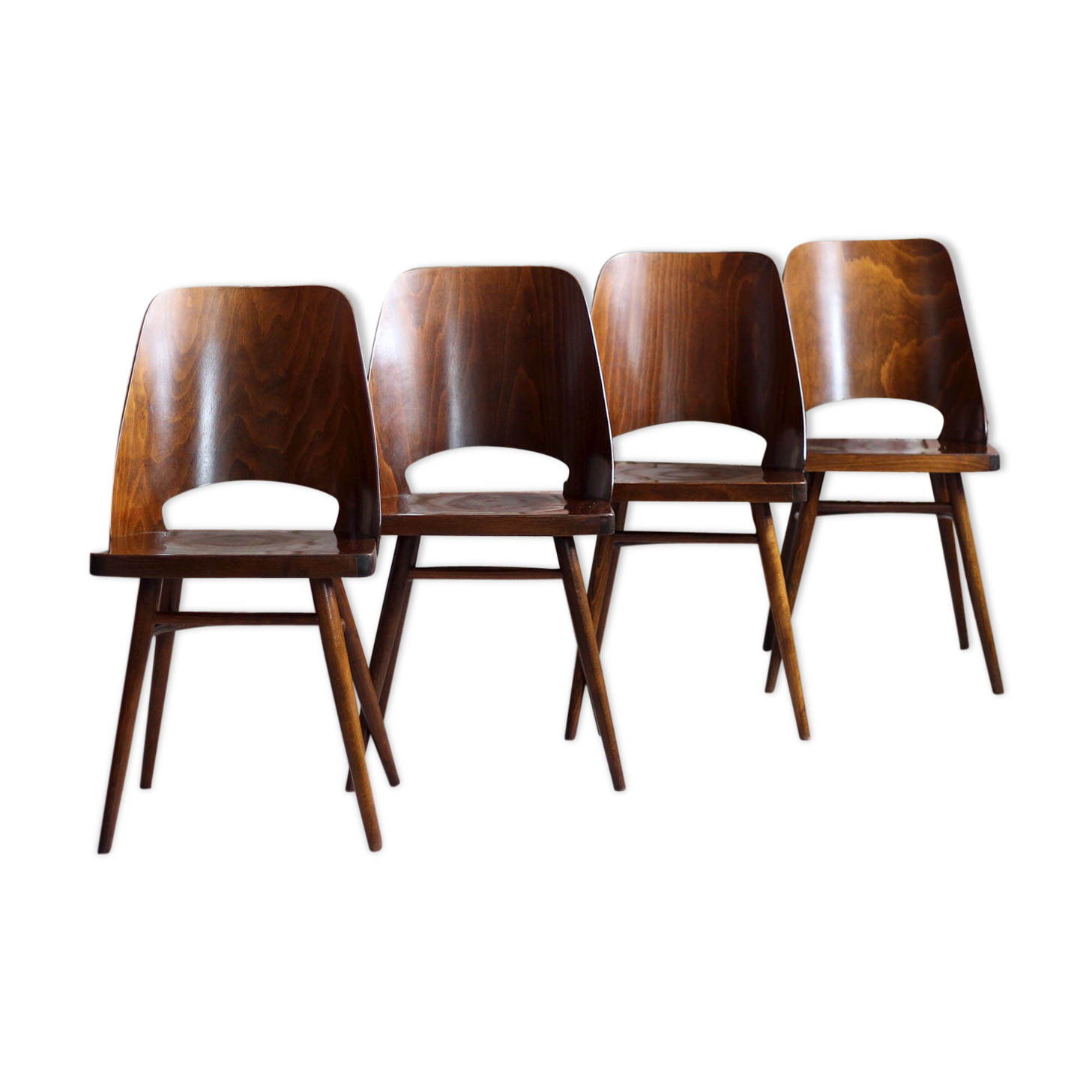 Set of 4 Dining Chairs by Radomir Hofman for TON, Model 514, Beech Veneer