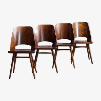 Set of 4 Dining Chairs by Radomir Hofman for TON, Model 514, Beech Veneer