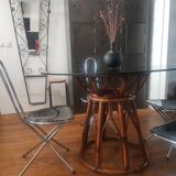Table à manger rotin et verre fumé