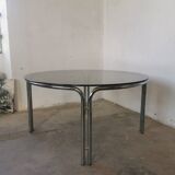 Round chrome and smoked glass coffee table