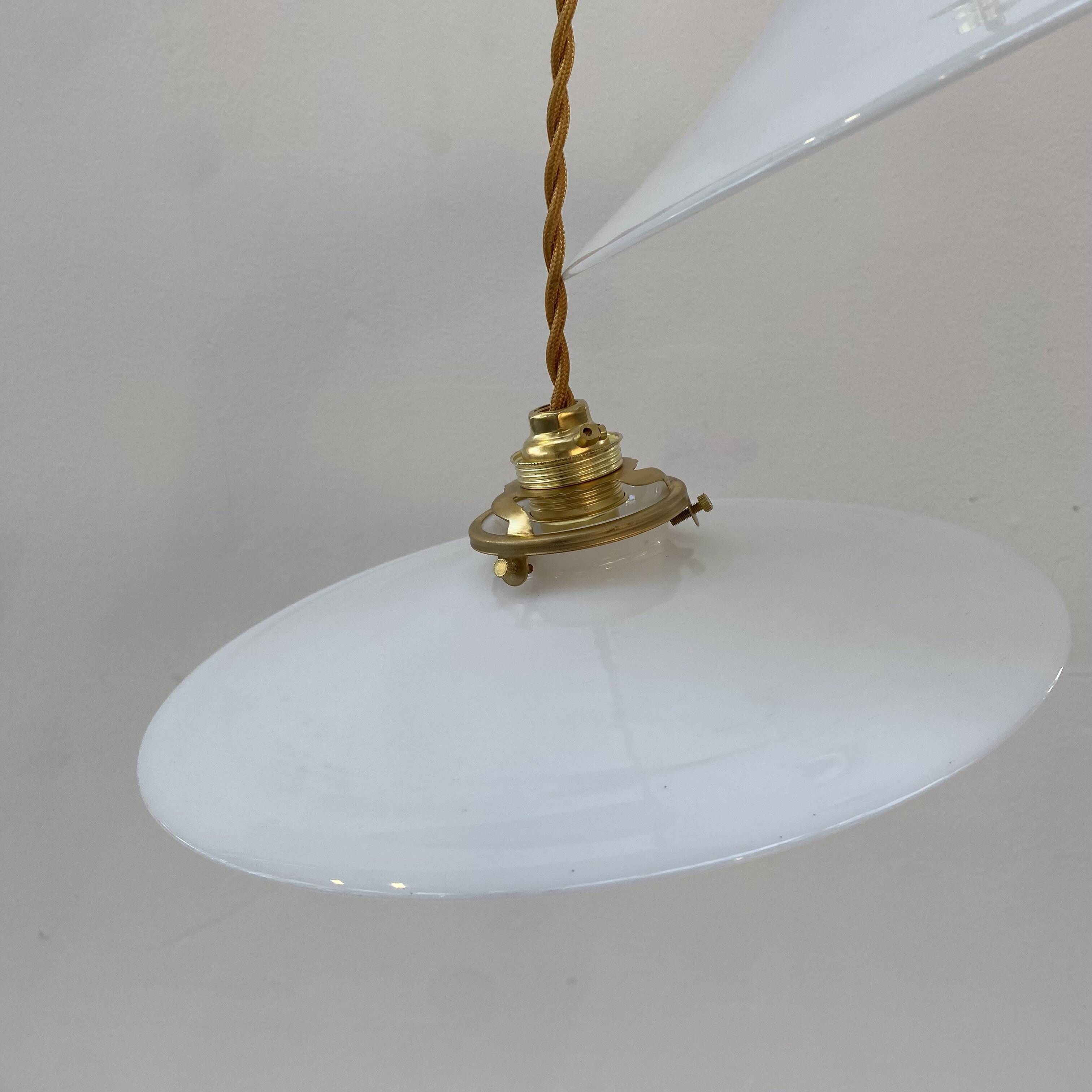 Pair of vintage white opaline pendant lights