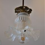 Double suspension with tulip lampshades and gold finishes