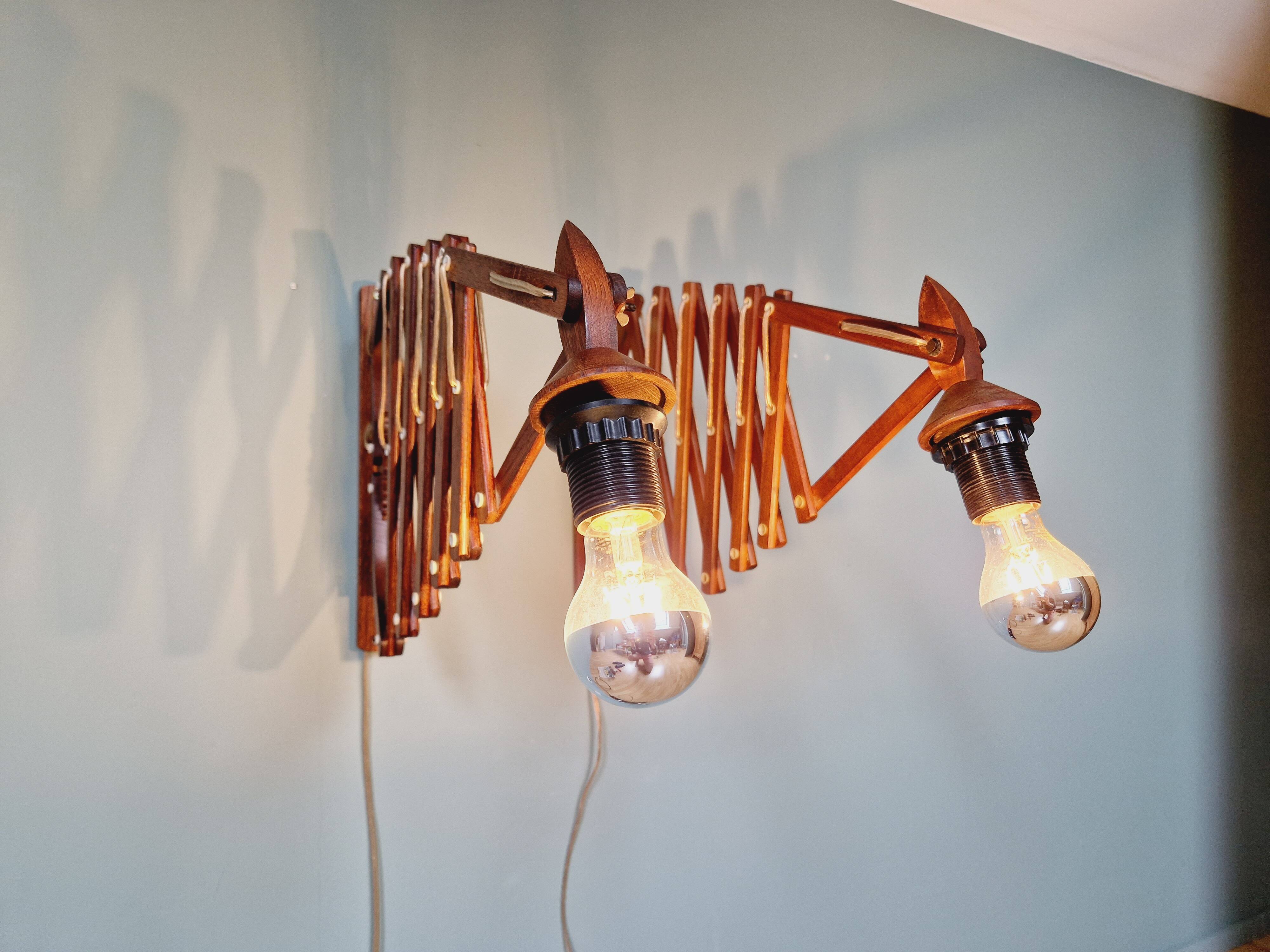 Pair of teak scissor wall lights, Scandinavian style, 1960s