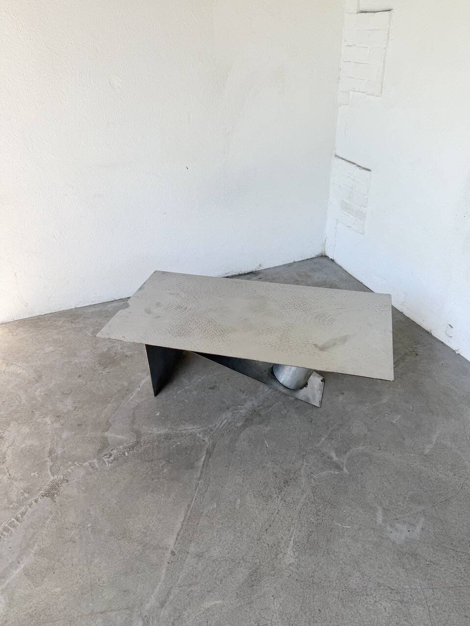 Handcrafted metal coffee table from the 1970s