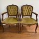 Cabriolets or Bergère armchairs Louis XV style in light green upholstered velvet